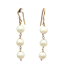 Dangle Drop Earrings Real 14K (585) Yellow Gold Natural Freshwater Pearl Gem Stone Handmade Gift Women E333